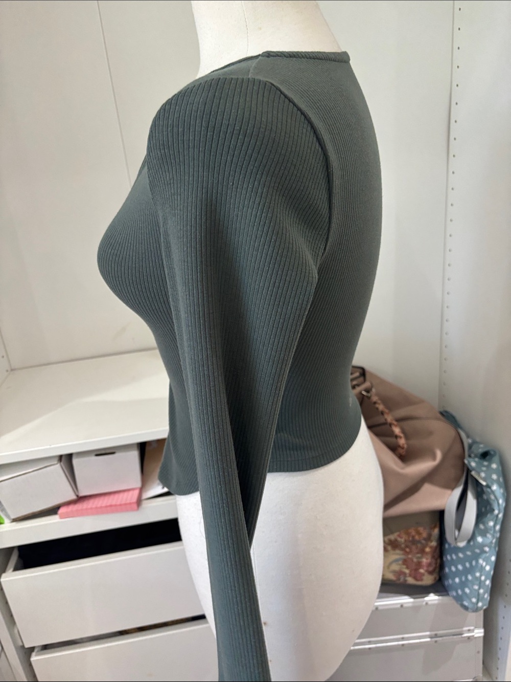 ALO Yoga Olive Ribbed Long-Sleeve Zip Top - Picture 6 of 8